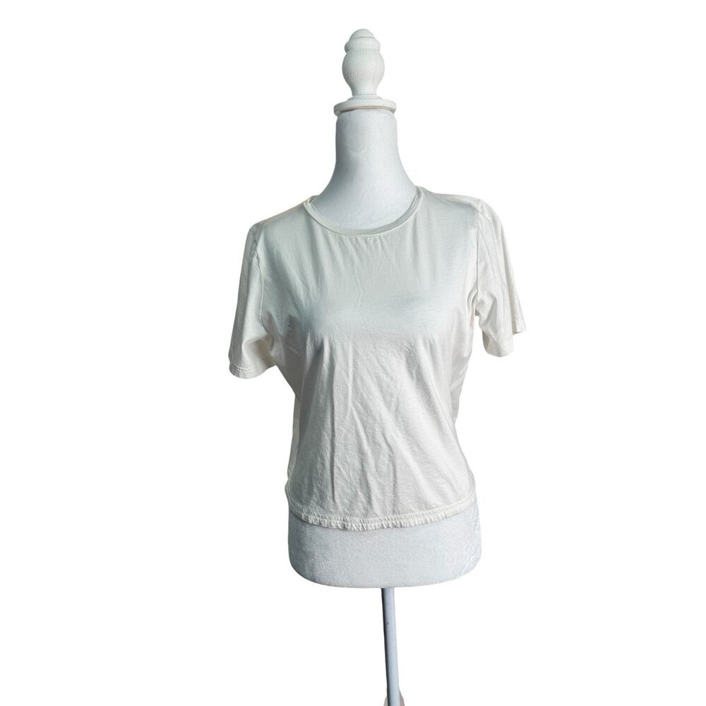 Club Monaco Womens White Cotton Modal Tie Back Tee Quiet Luxury Minimalist Sz M